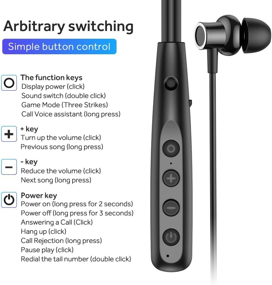 Wireless Waterproof Sports Earphones with 100H Playback & Noise Cancellation