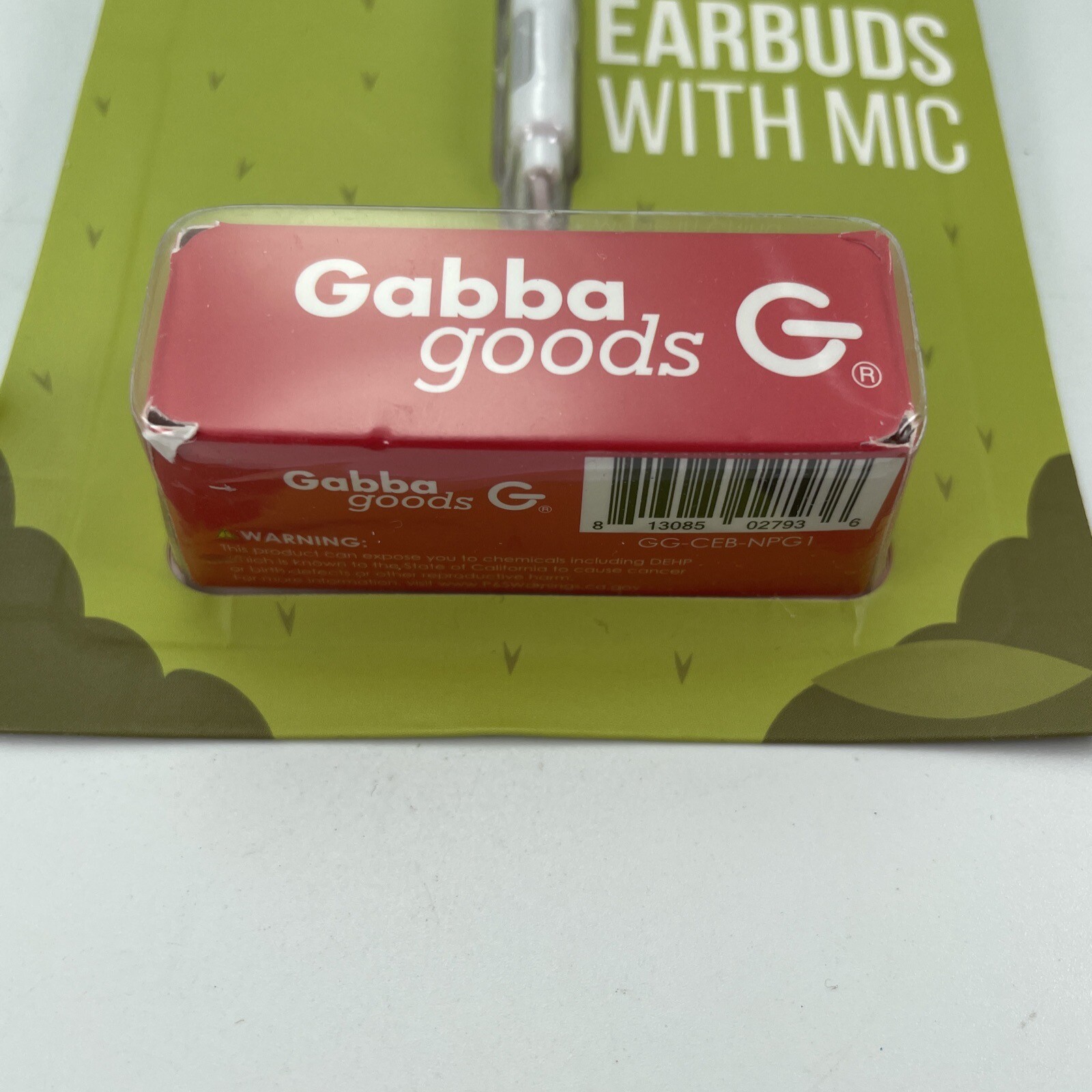 Gabba Goods Pug Dog Earbuds Headphones with Mic, White Cable NEW Sealed
