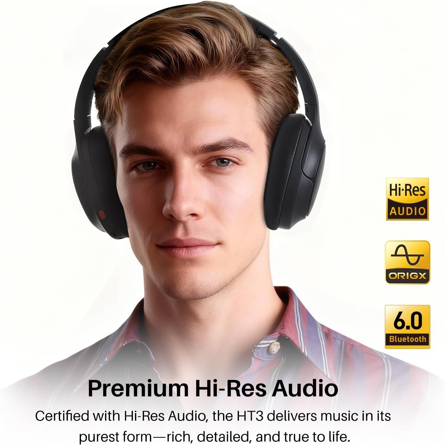 Gold HT3 Hybrid Noise Cancelling Headphones, 90H Battery Life Wireless Over Ear