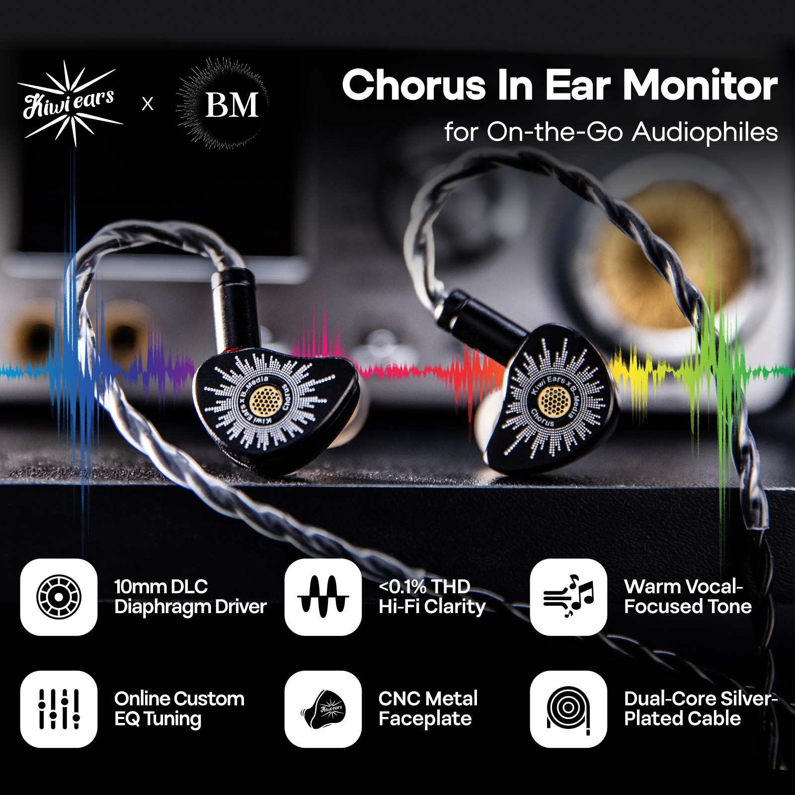 Kiwi Ears x B_Media: Chorus DLC Diaphragm Dynamic Driver IEM Earphone