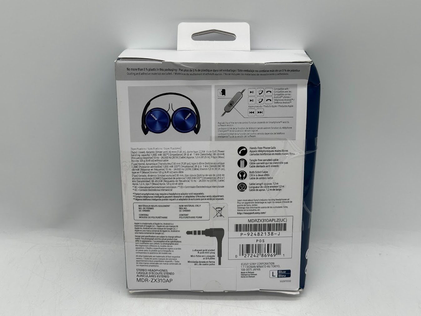 Sony MDR-ZX310AP ZX Series Wired On Ear Headphones with mic – Blue