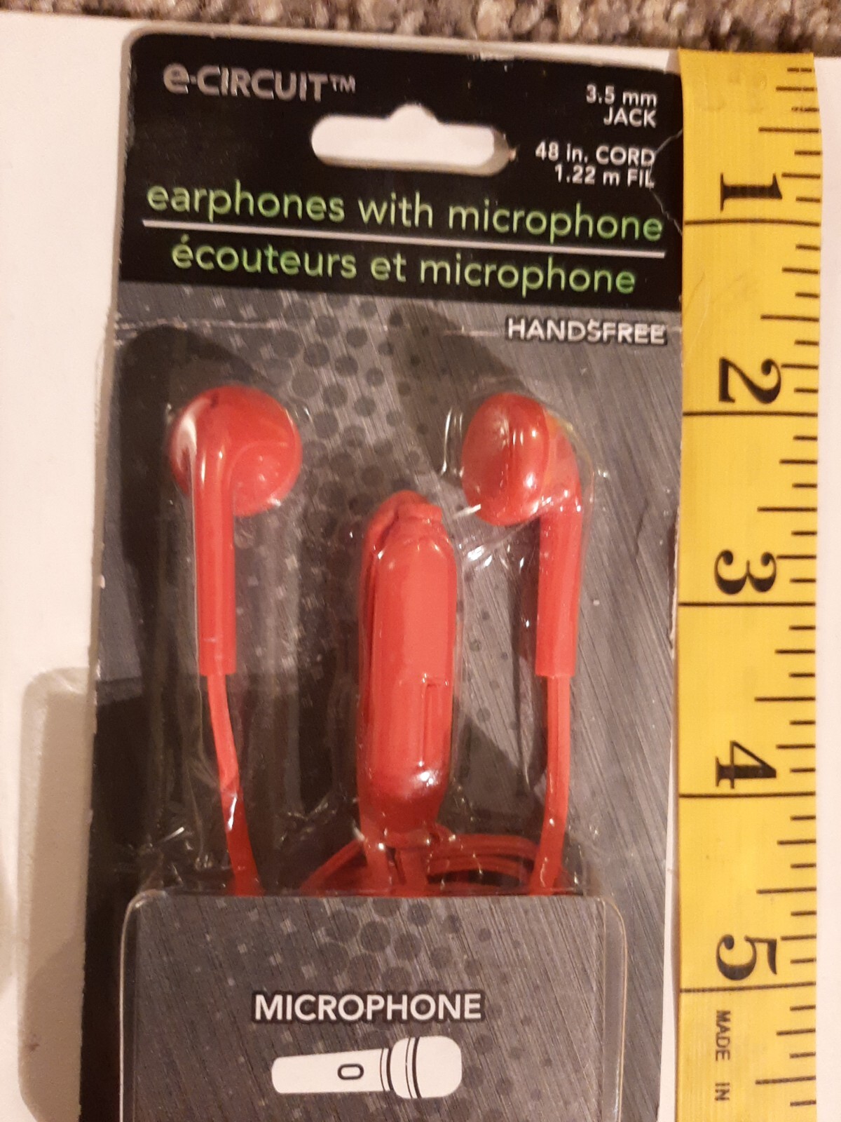Earphones with Microphone 🎤 Handsfree Red 3.5 mm Jack 4-Ft Cord For Smartphone