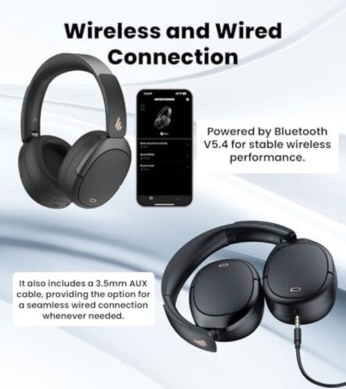 W80 Over Ear Headphones with -49dB Active Noise Cancelling, LDAC Hi-Res Black