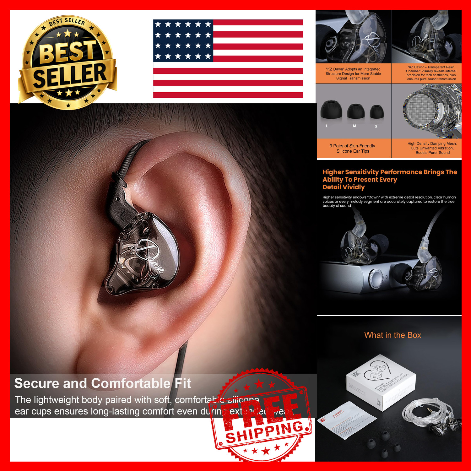 KZ Dawn IEM Wired in-Ear Monitor 3.5mm Noise Isolating Studio Gaming Earphones