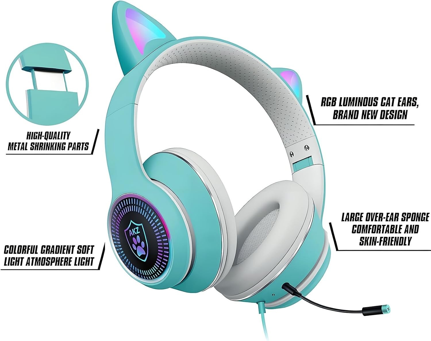 Fun Cat Ear Gaming Headphones with LED Lights – For Kids & Adults, 3.5mm