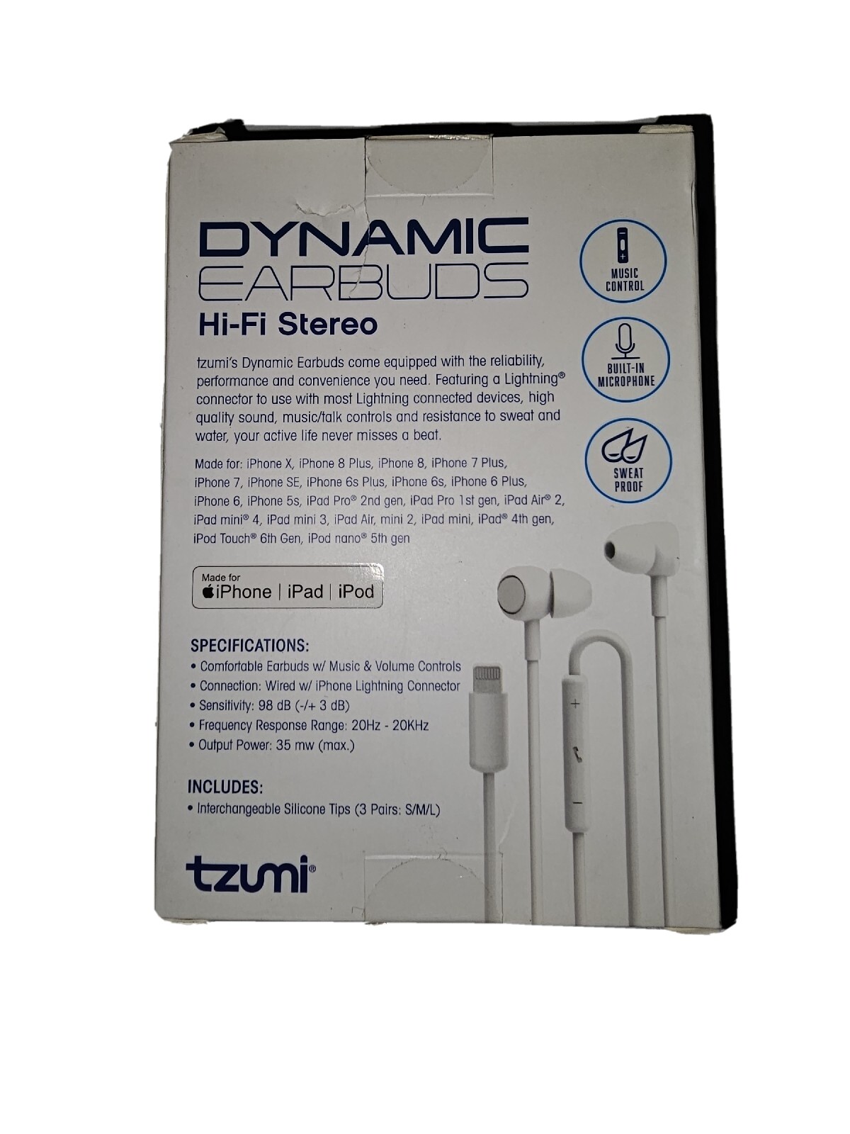 Tzumi Dynamic Hi-Fi Stereo Earbuds for Apple iPod iPad iPhone White
