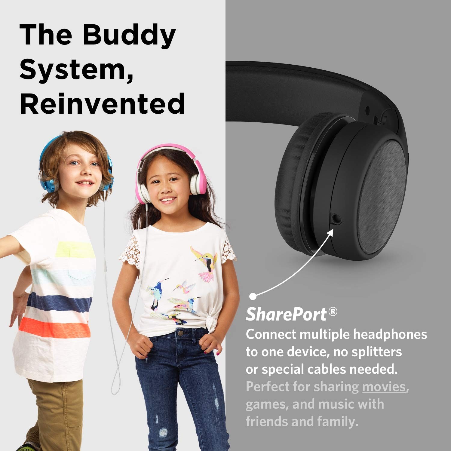 LilGadgets Connect+ Style On-Ear Kids Headphones with Microphone – Black
