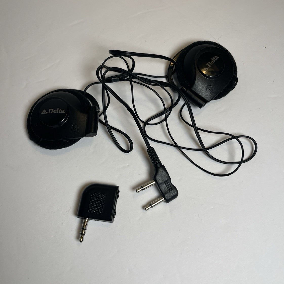 Delta On-Ear TV Headphones Black Stereo Dual 2.5mm Plug w/ 3.5mm Adapter
