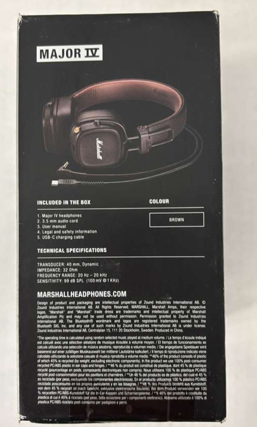 Marshall Major IV Bluetooth On-Ear Headphones – Brown (1006127)