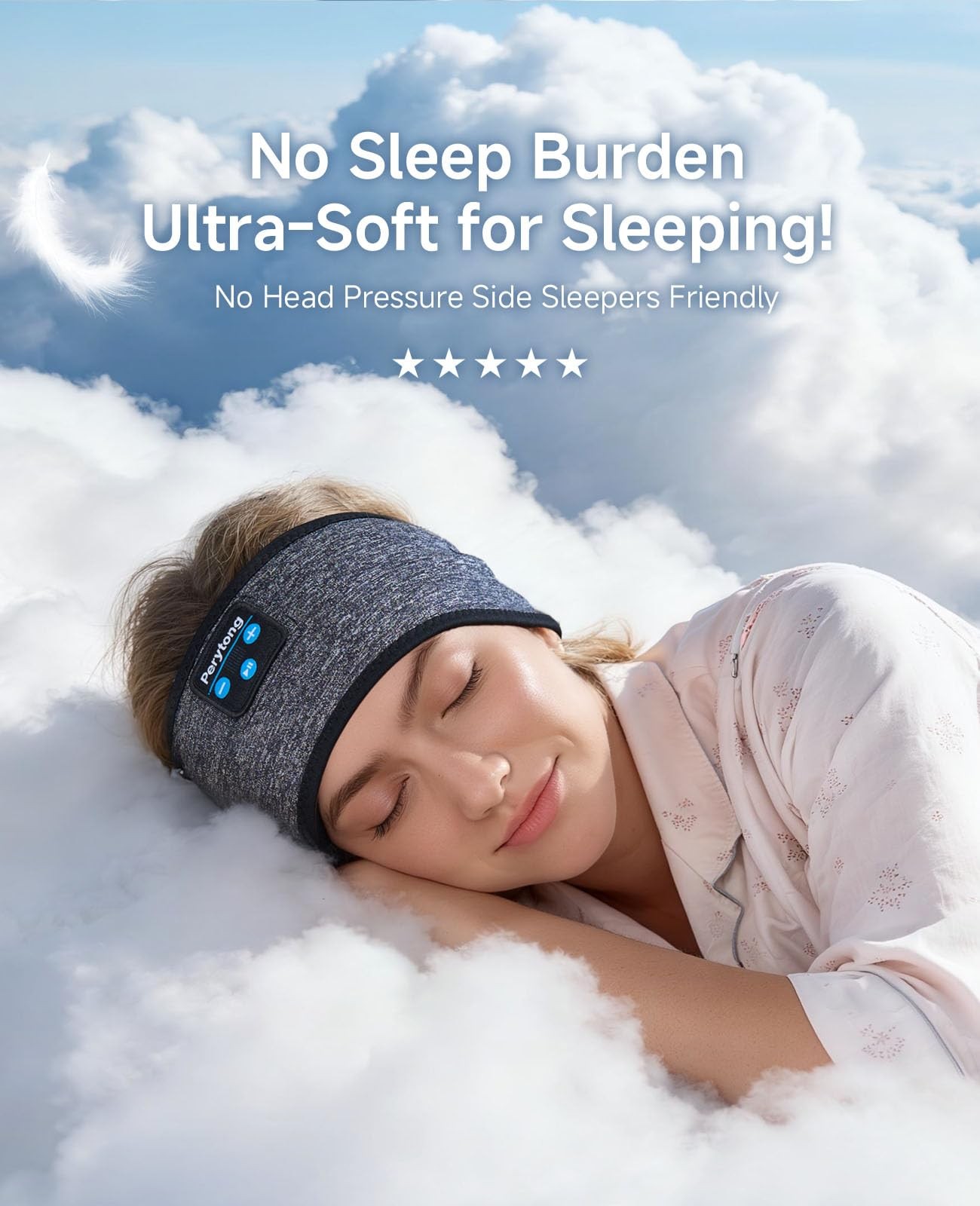 Bluetooth 5.4 Sleep Headphone Wireless Headband Side Sleeper SweatProof
