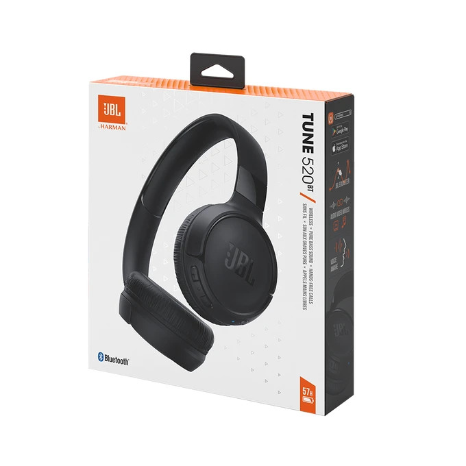 JBL Tune 520BT Wireless On-Ear Bluetooth Headphones Black 57H Battery New
