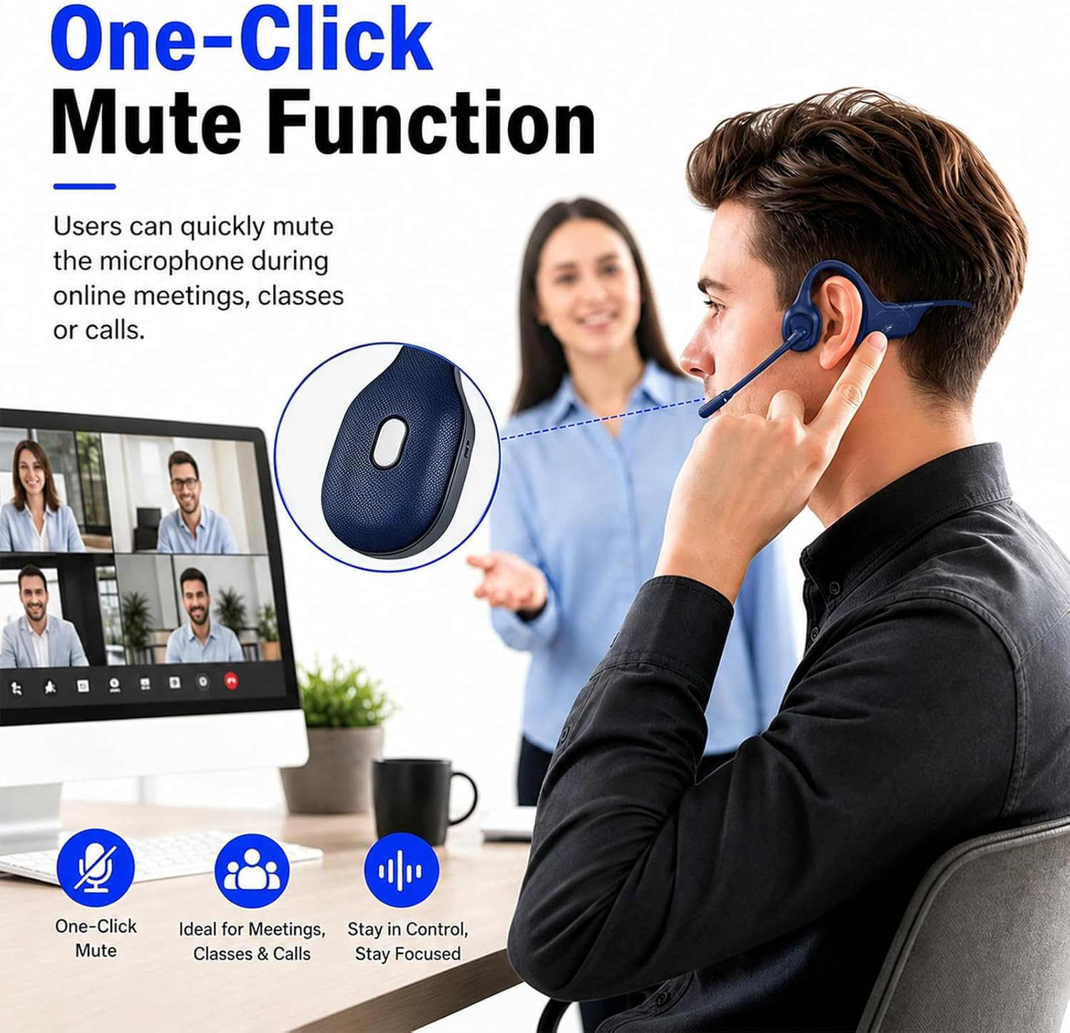 Open-Ear Headphones with Noise-Canceling Mic, Bone Conduction Headphones | AI EN