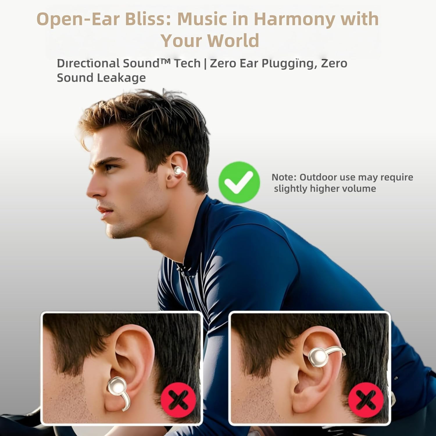 Auriculares Bluetooth 5.3Clip Open Ear IPX5 50H Bateria Carga Rapida Bass Blanco