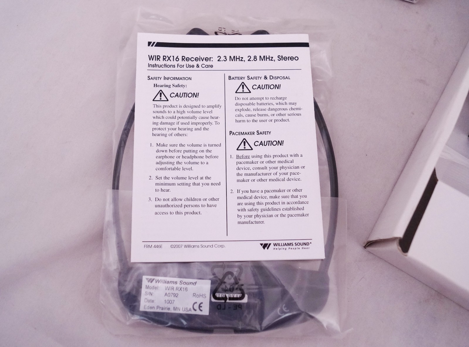 New Set of Williams Sound-Under Chin-Infrared WIR RX16 and Charger Base.