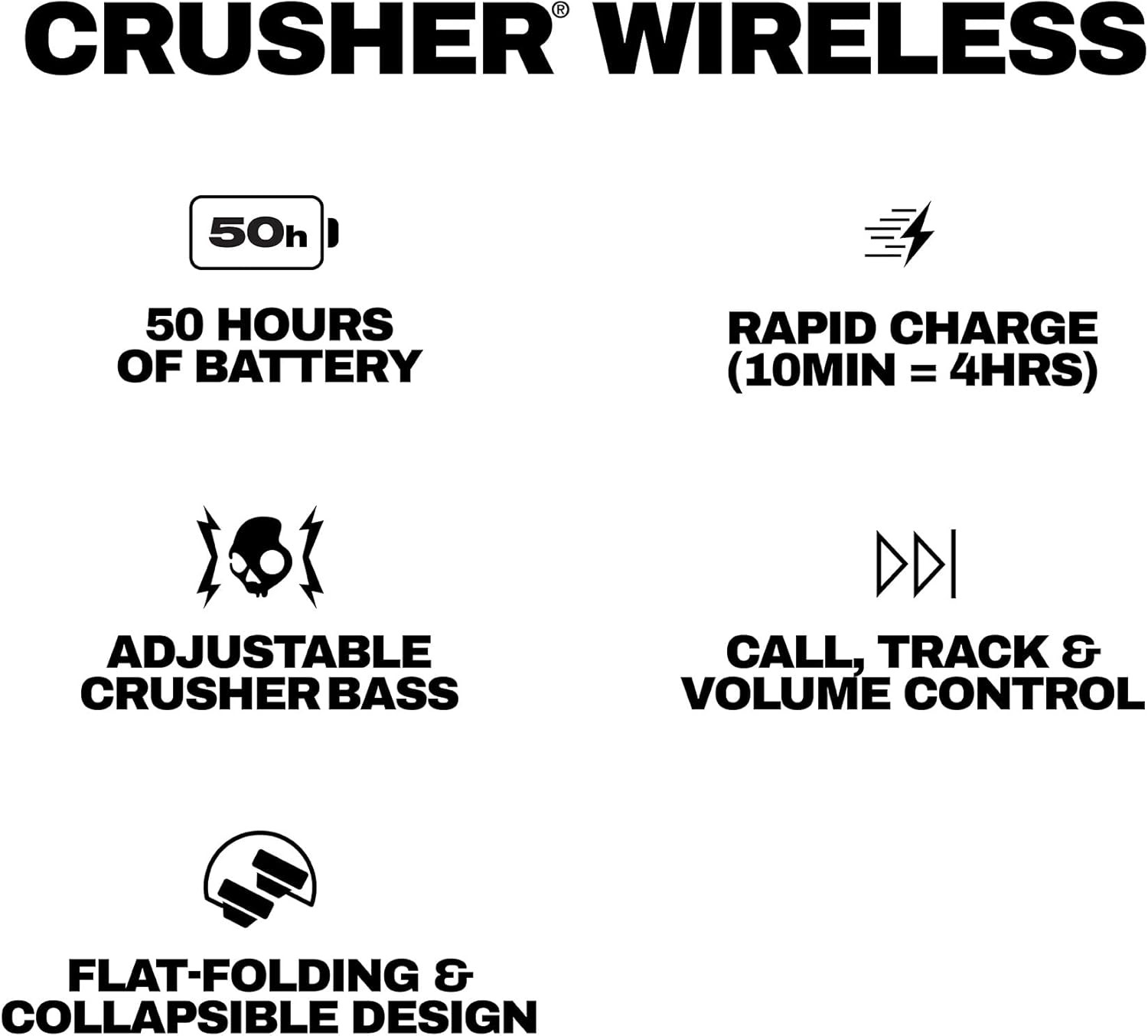 Skullcandy Crusher Wireless Headphone Adjustable – Manufacture Referb – BLACK