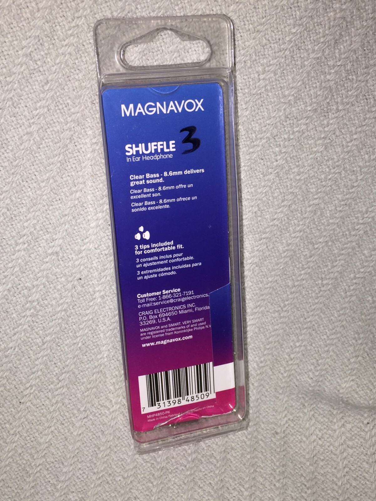 PINK MAGNAVOX Shuffle In Ear Headphones CLEAR BASS Handsfree Calling MHP4850-PK