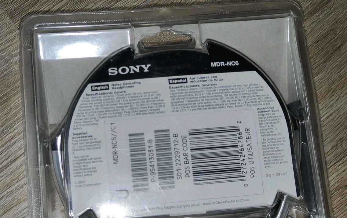 SONY MDR-NC6 NOISE CANCELLING PORTABLE AUDIO HEADPHONES SILVER 2007 NEW SEALED