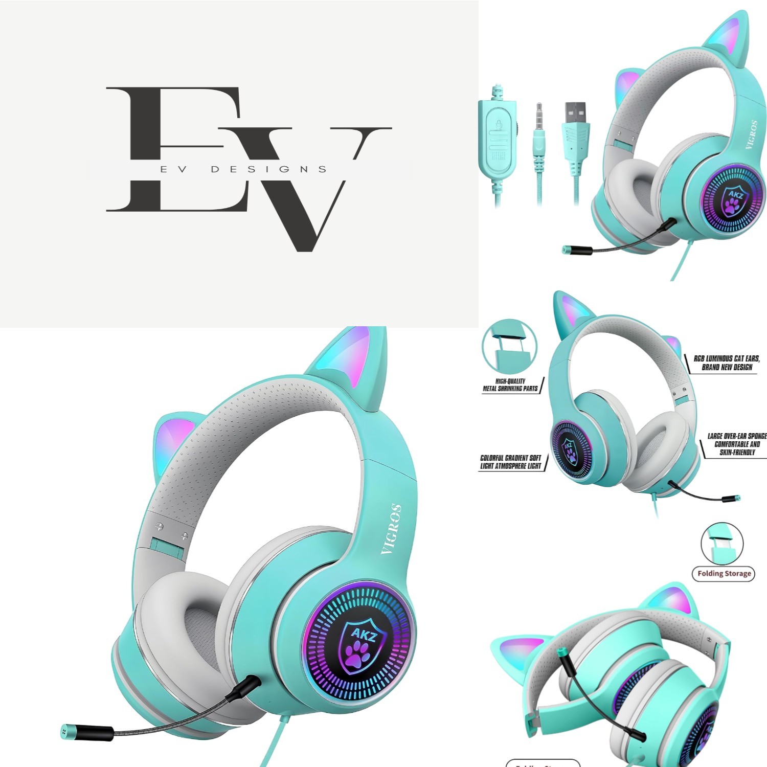 Fun Cat Ear Gaming Headphones with LED Lights – For Kids & Adults, 3.5mm