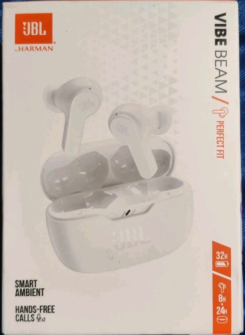 JBL Vibe Beam True Wireless Bluetooth Earbuds (White) New Sealed