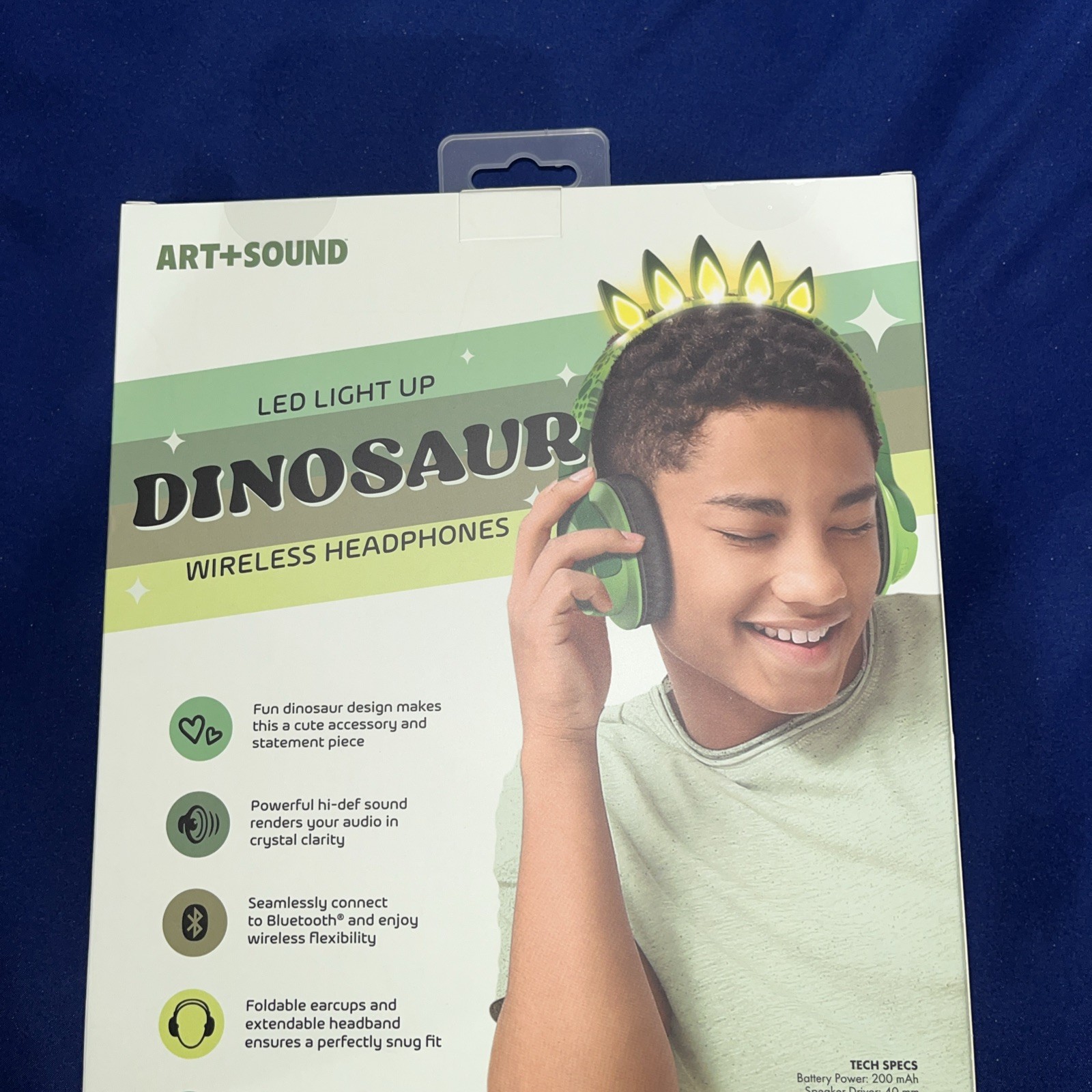 Lot of 6 – Art + Sound LED Light Up Dinosaur Wireless Headphones – New