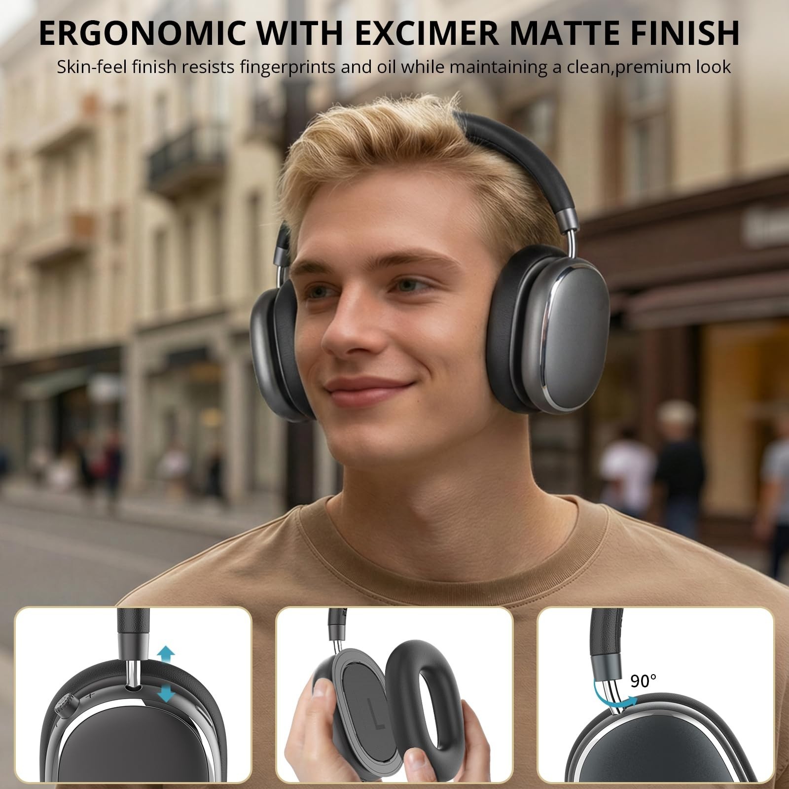 Hybrid Active Noise Cancelling Headphones, 120H Playtime, Bluetooth 6.0, App Con