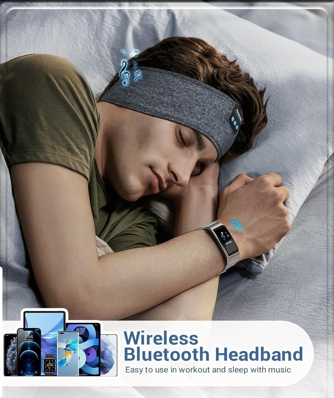 Bluetooth Sports Headband Headphones with Ultra-Thin HD, New (Charcoal Grey)