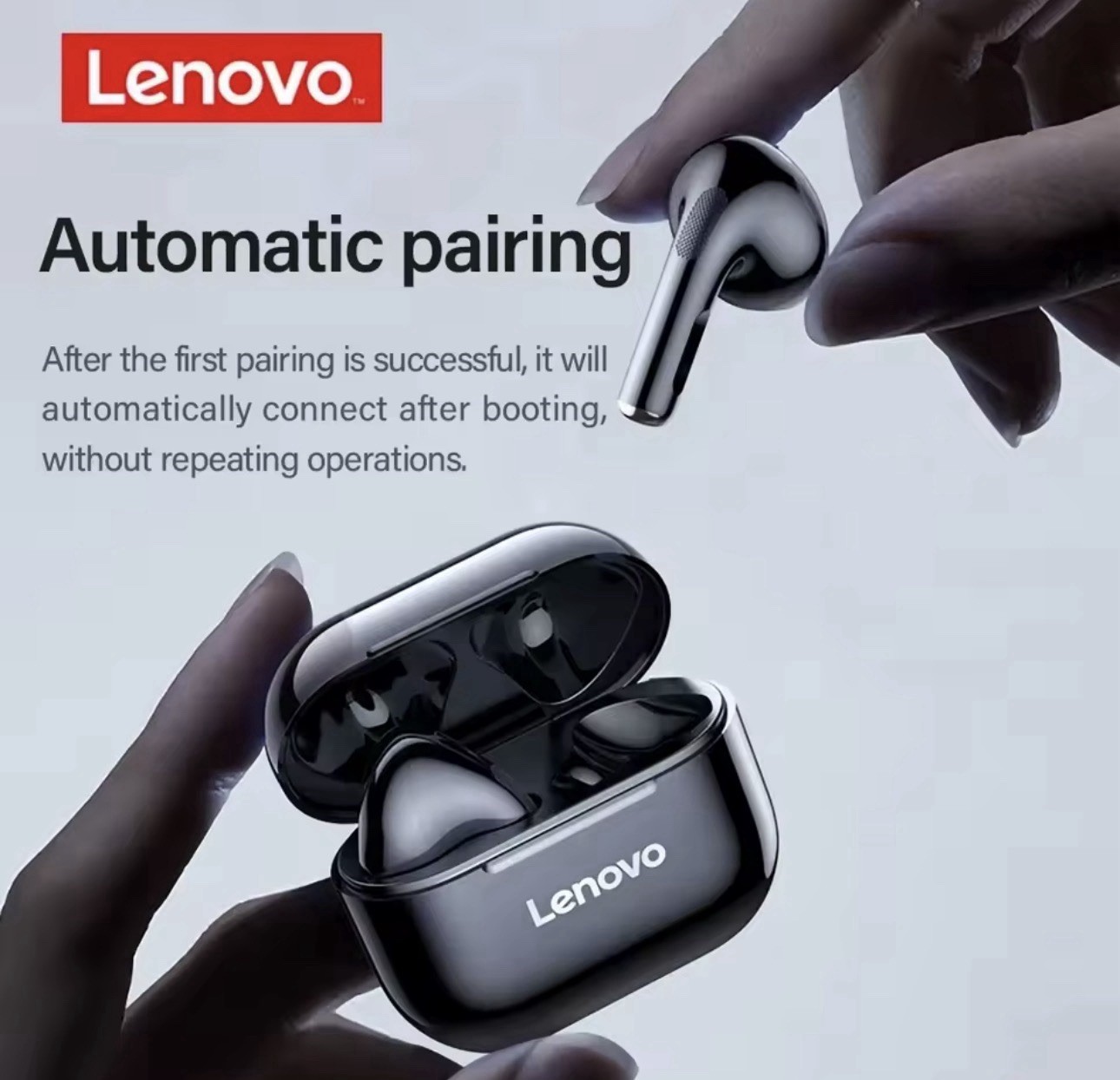 Lenovo True Wireless Bluetooth In-Ear Earbuds, Built-In Mic, 13mm, Black/White