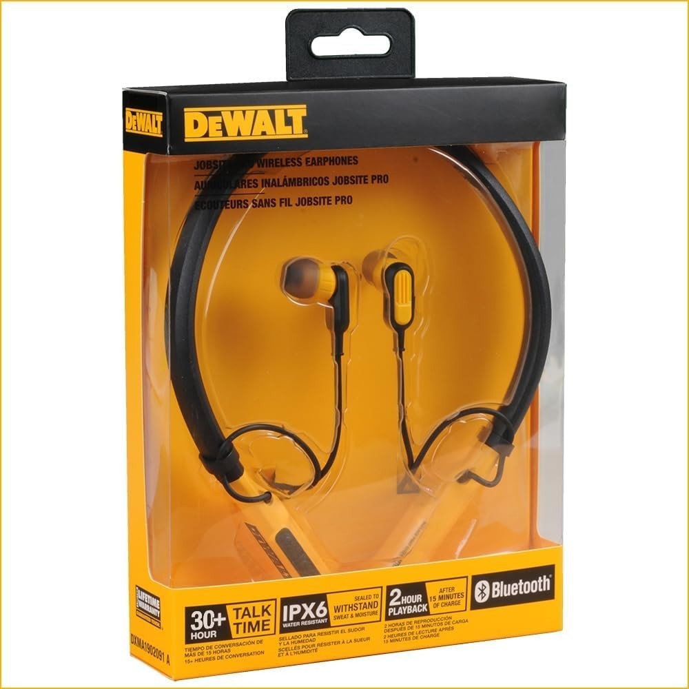 DEWALT Jobsite Pro Neckband Wireless Earphones – Black/Yellow NEW