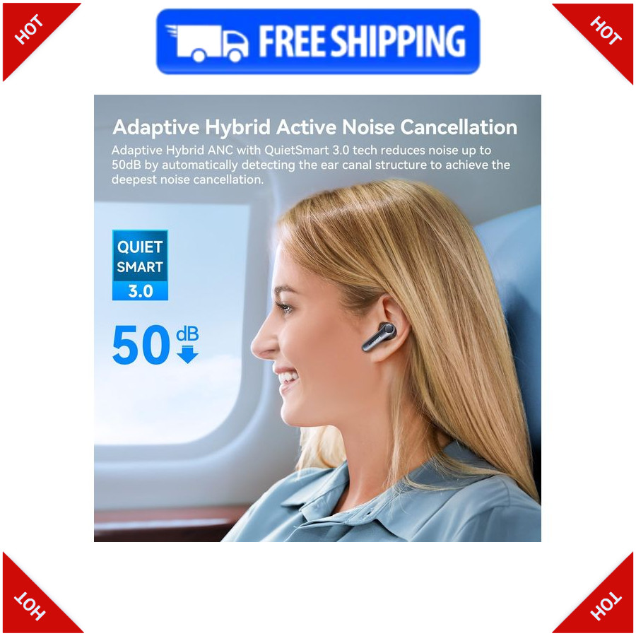 EarFun Air Pro 4 Adaptive Hybrid Noise Canceling Wireless Earbuds, 52H Playtime.