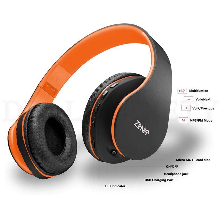 ZIHNIC Bluetooth Headphones Over-Ear Foldable Wireless and Wired Stereo Headset
