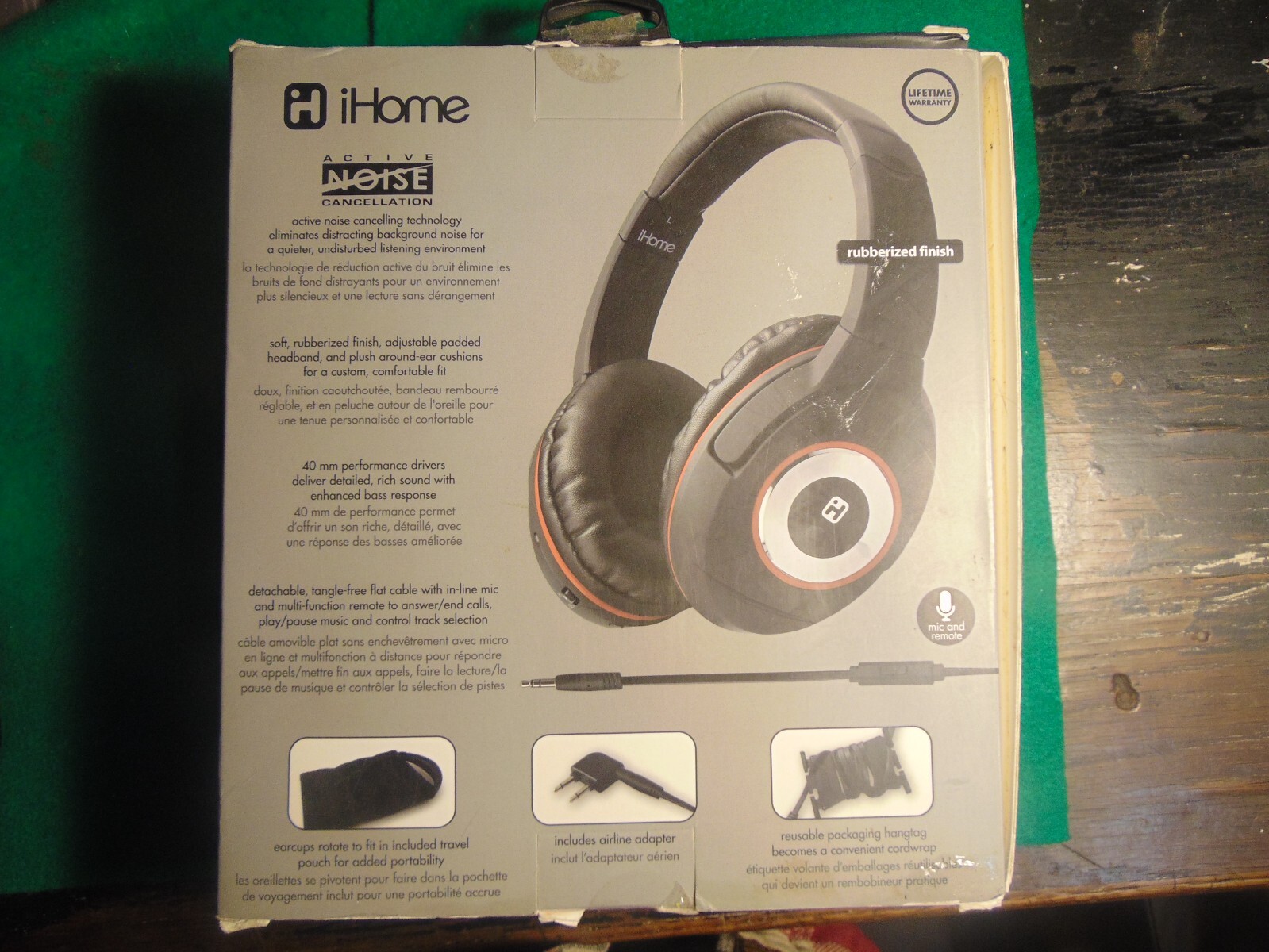 iHOME Over the Ear Active Noise Canceling Headphones Mic+ Remote IB50BXC NIB RAR