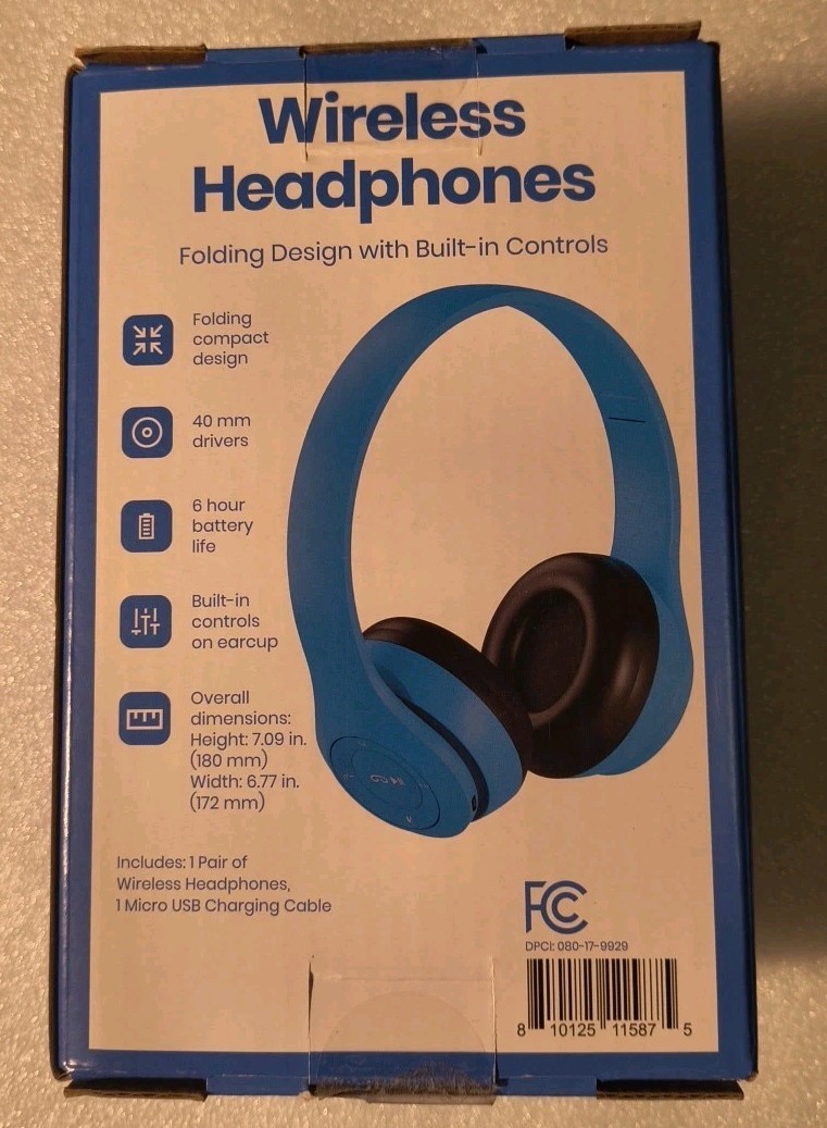 GEMS Wireless Headphones Folding Compact Design, 6hr Battery, Blue, Micro USB