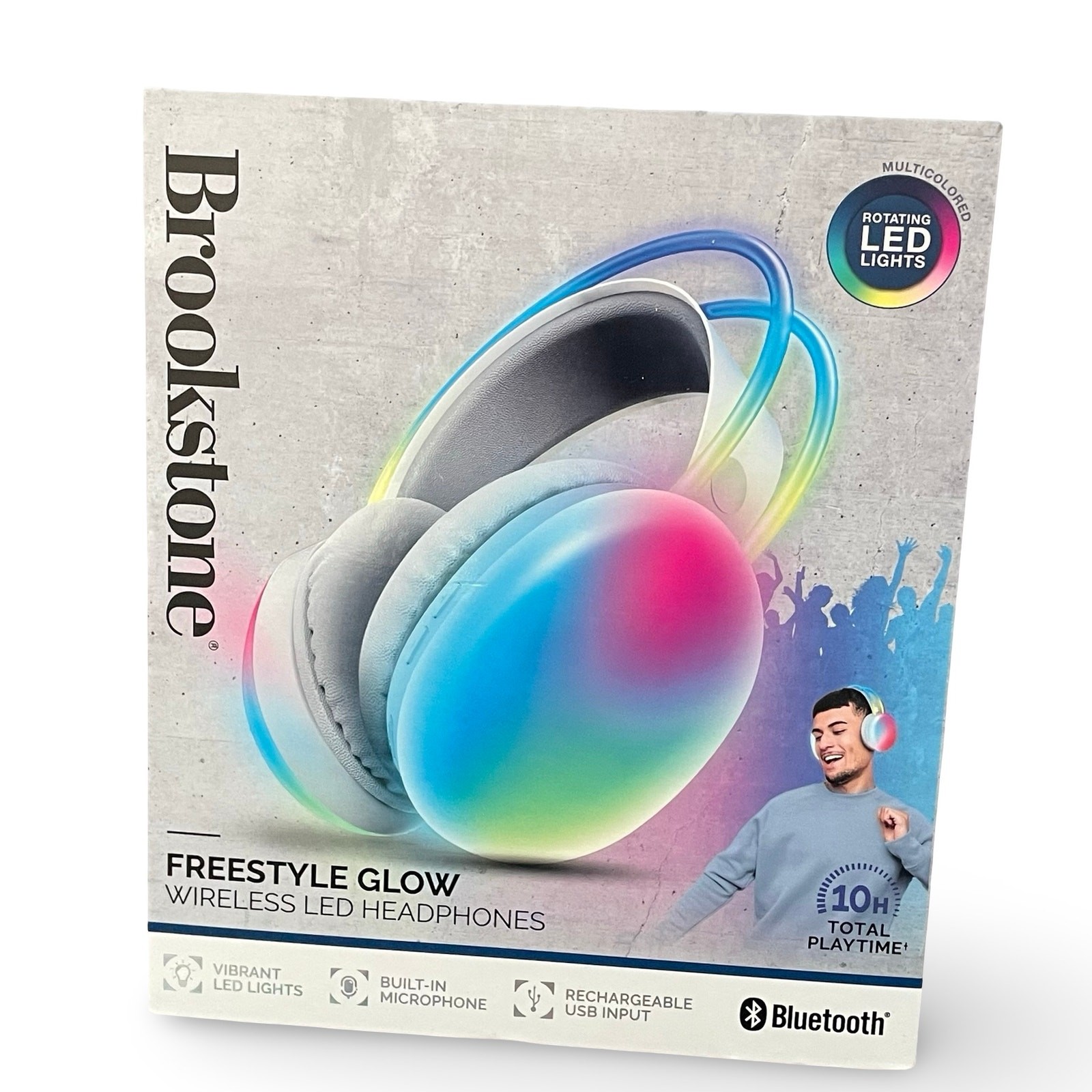 Brookstone Freestyle Glow Wireless LED Headphones Bluetooth Gaming Music Cream