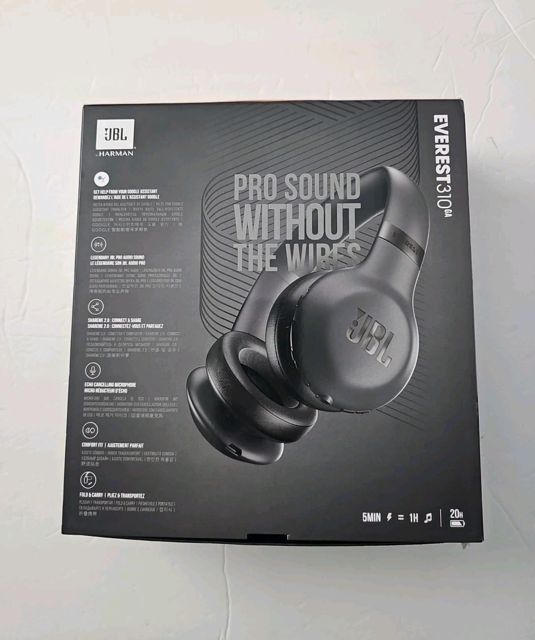 JBL Everest 310ga Wireless Headphones Grey/Black W/ Black Case, Google Assistant
