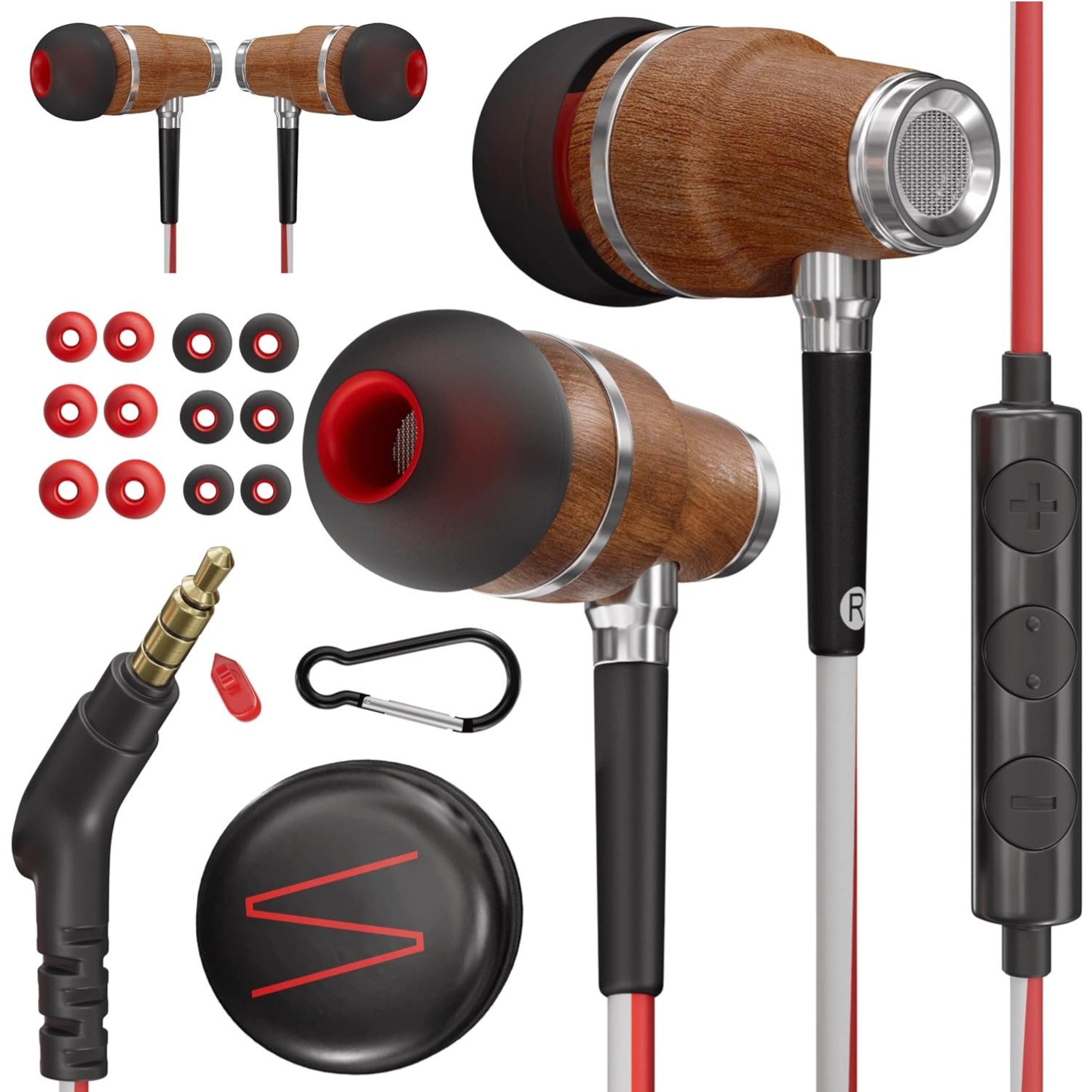 Handcrafted Bubinga Wood Earbuds with Mic & Volume Control