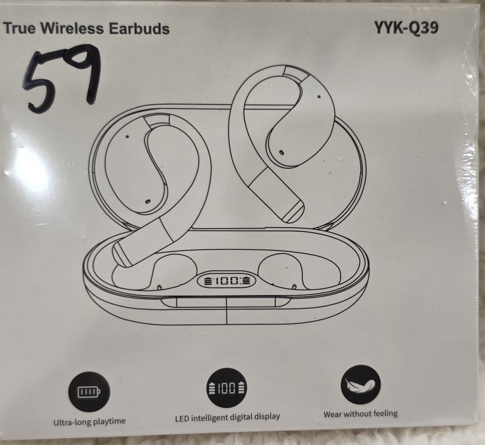 YYK-Q39 True Wireless Bluetooth In-Ear Earbuds LED Display Black Built-In Mic