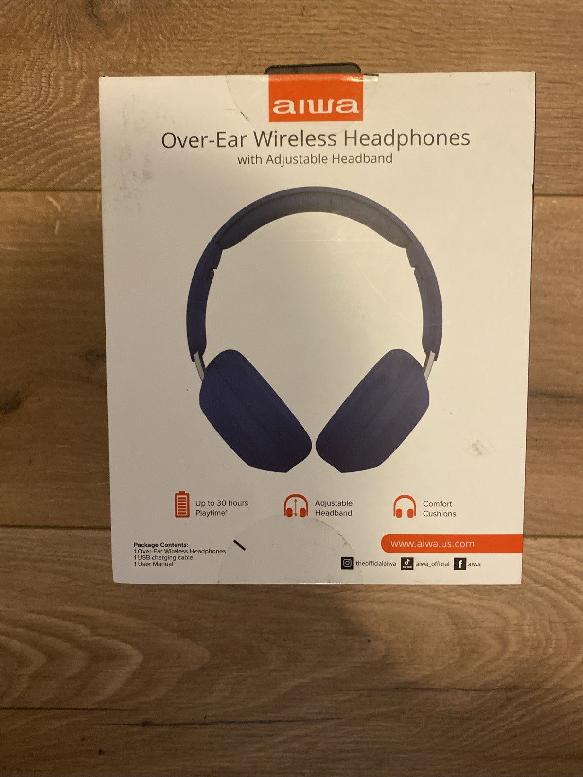 AIWA Over-Ear Wireless Headphones with Adjustable Headband – Blue NEW Sealed