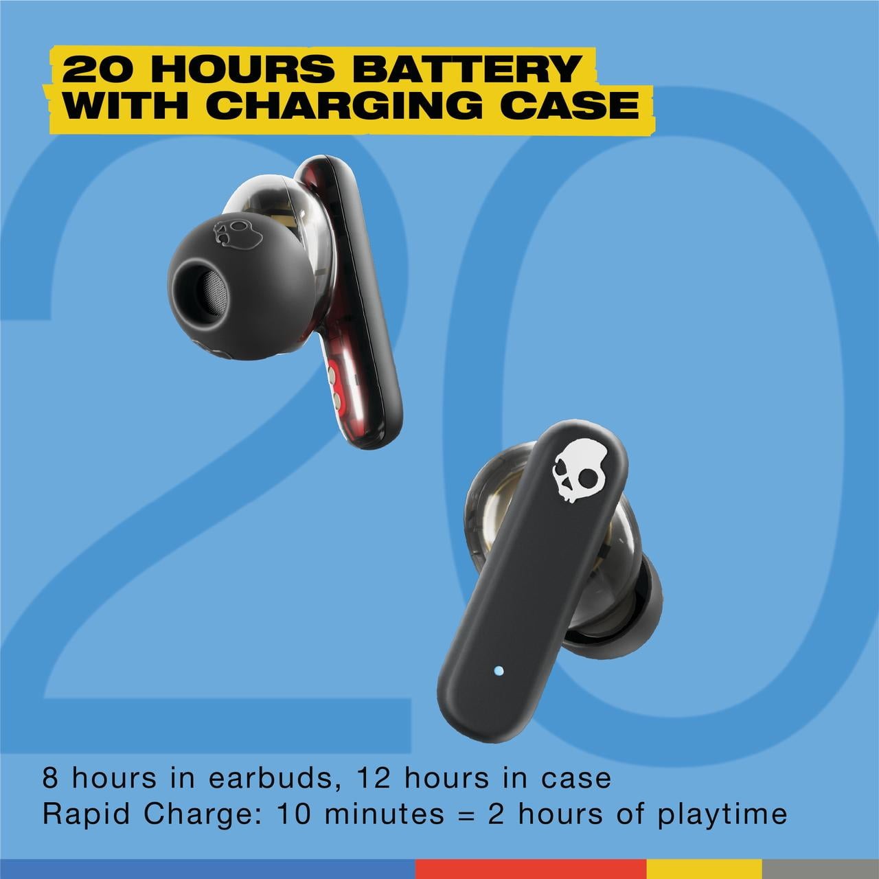 Skullcandy Smokin’ Buds XT True Wireless in-Ear Earbuds, Midnight Smoke