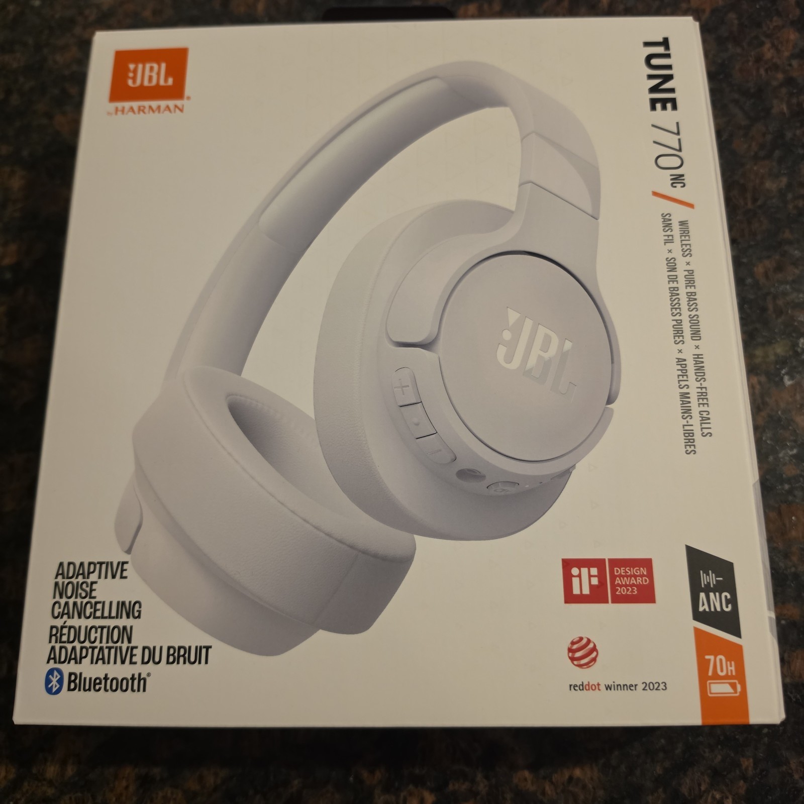 JBL Tune 770nc Wireless Adaptive Noise Cancelling Headphones (White) SEALED