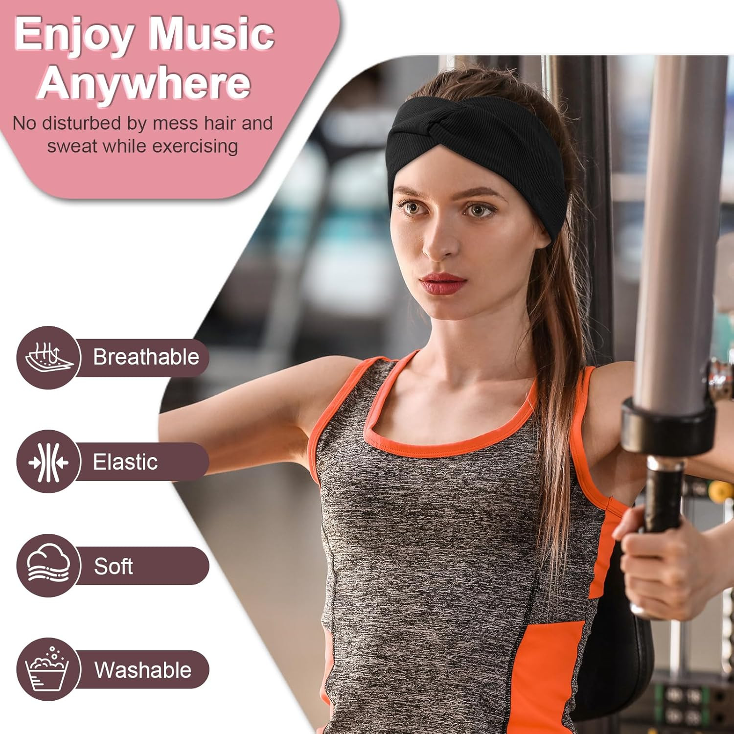 2-Pack Headband Headphones with Thin HD Speakers, Bluetooth Headband for Women,