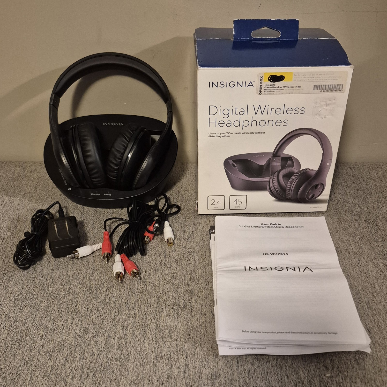 Insignia NS-WHP314 Digital Wireless Headphones System 2.4GHz 45ft Range Headband