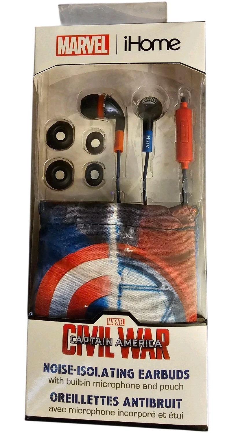 Marvel Captain America Ihome Noise Isolating Earbuds Civil War Buit In Mic NIB