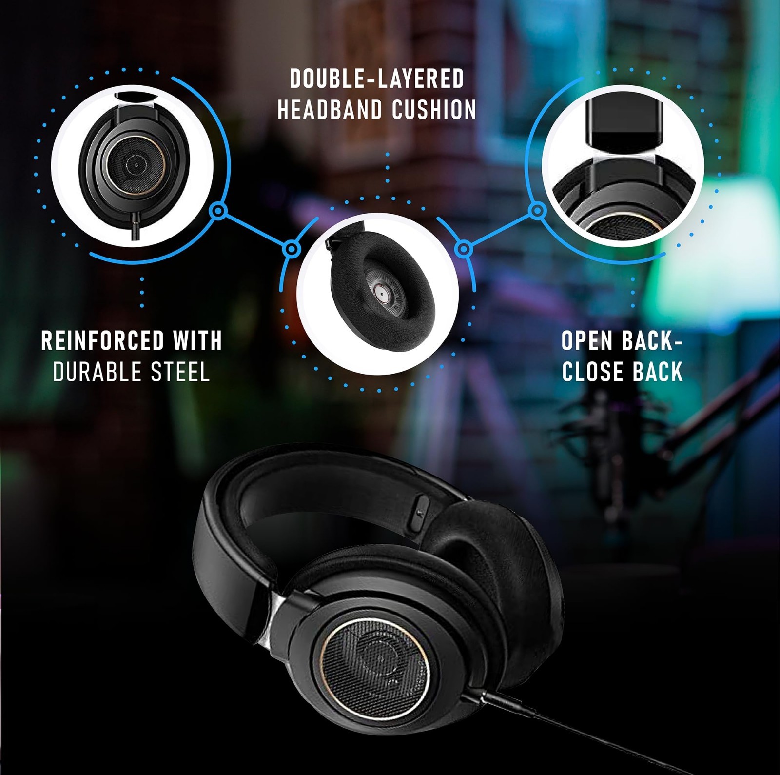 Cushioned Over Ear Wired Headphones – Adjustable Headband, Superior Sound, Ideal