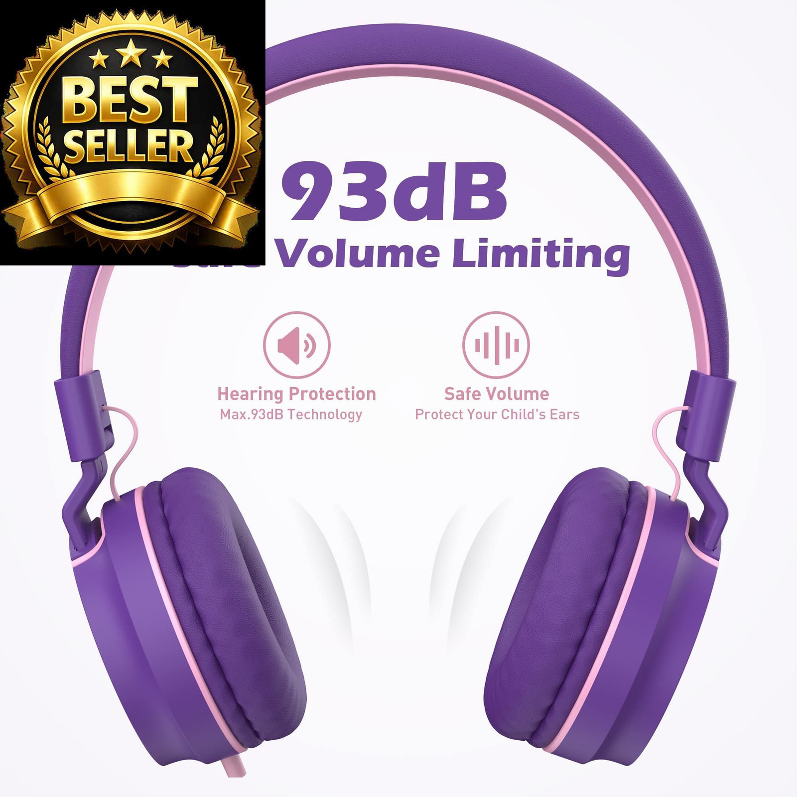 Kids Headphones, Wired Headphones for On Ear with small, Pink Purple