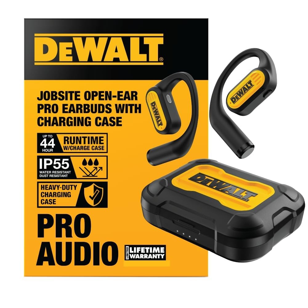 DEWALT Heavy Duty Open Ear Headphones, Bluetooth 5.3 Wireless Earbuds IP55, 4…