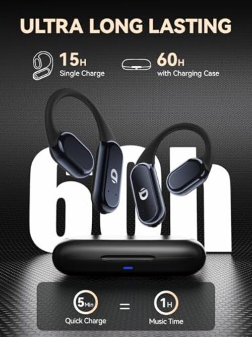 True Wireless Bone Conduction Earphones, OWS Open Ear Headphones with Charcoal