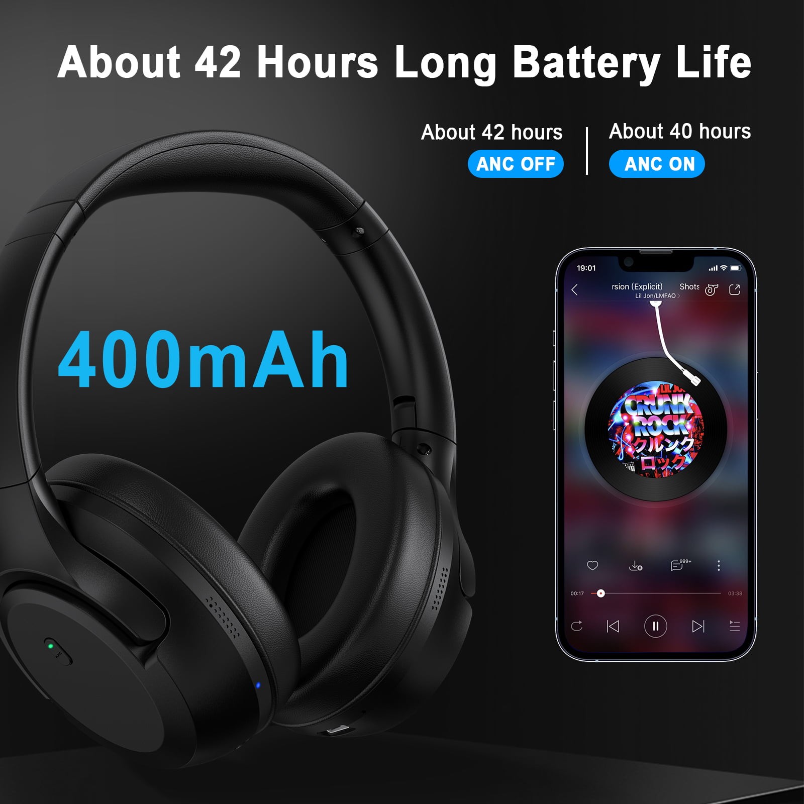 Noise Cancelling Headphones Wireless BT Headphones Over Ear Headphones with Mic