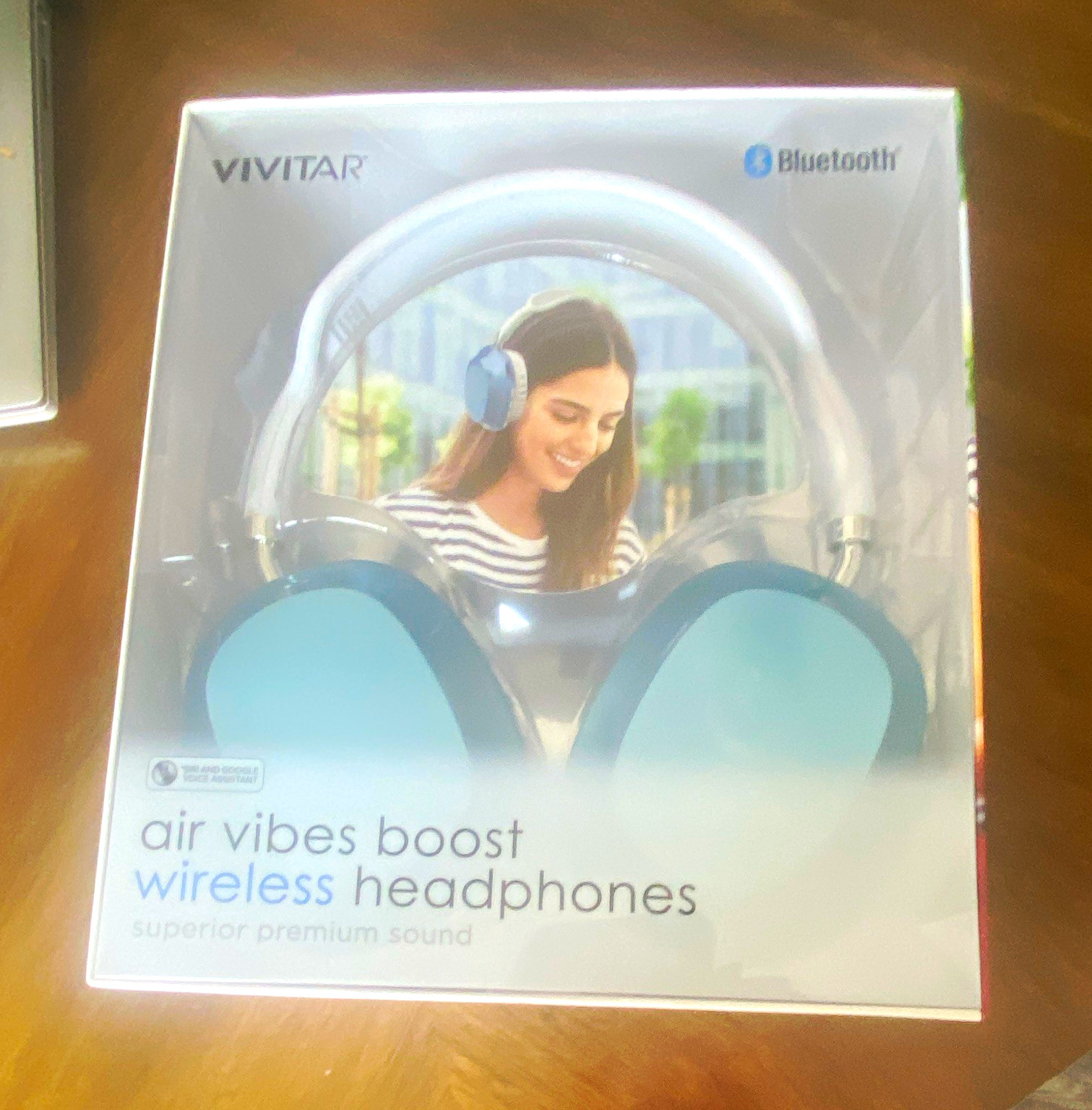 Vivitar Air Vibes Boost Bluetooth Wireless Headphones Voice Assistant Blue/White