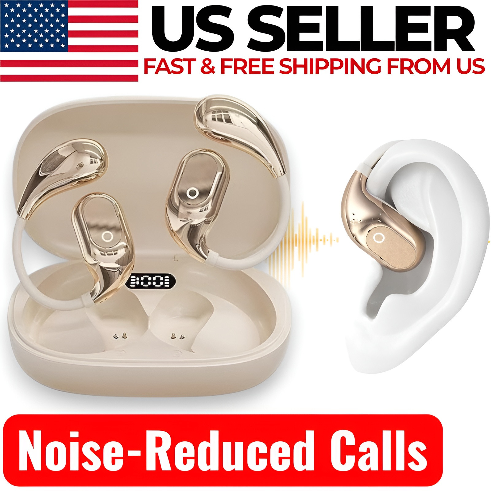 Open Ear Bluetooth Wireless Earbuds Ear Hook Noise Reduction Headphones