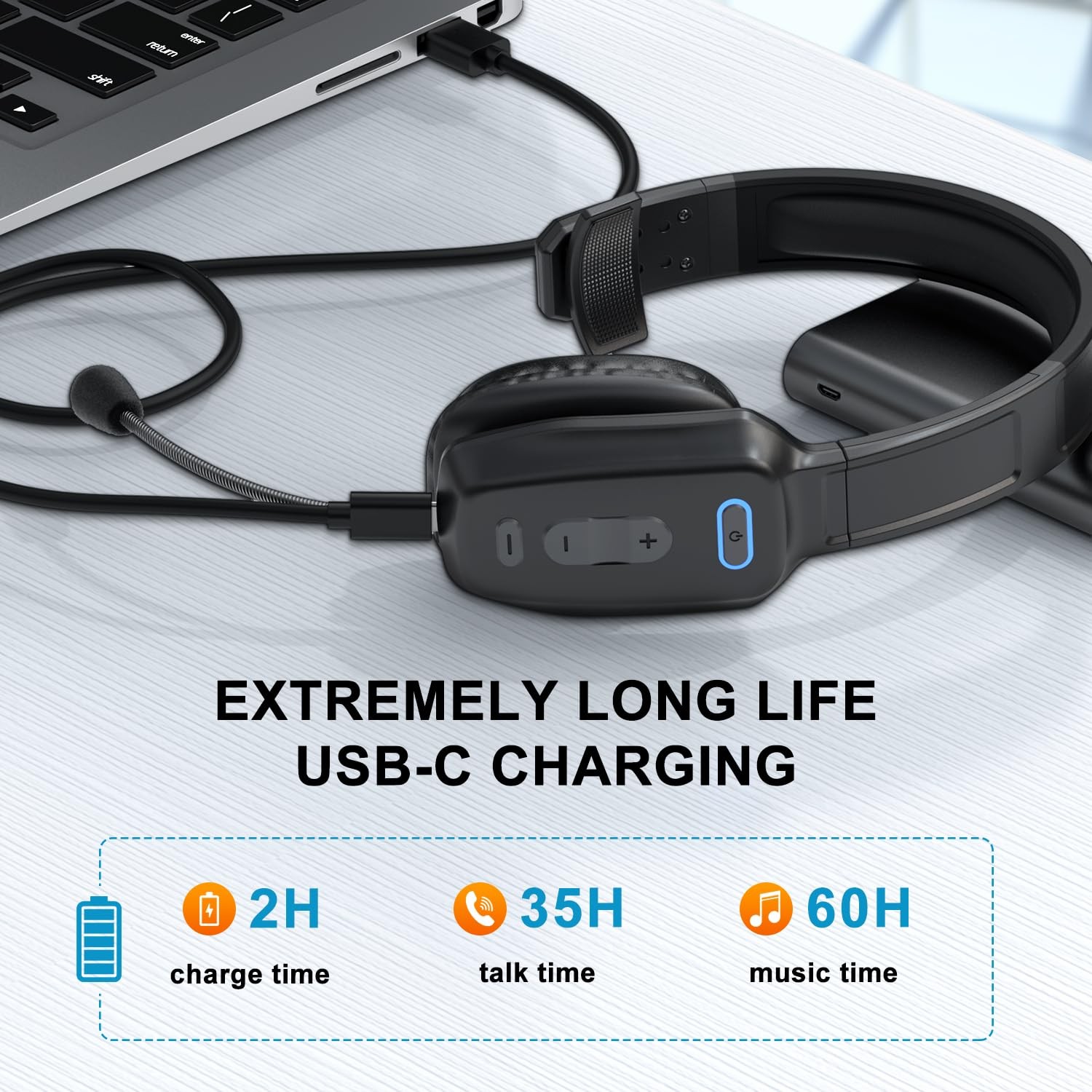 Bluetooth Headset 60hrs Noise Canceling V5.2 Over Head Headphones Single Ear …